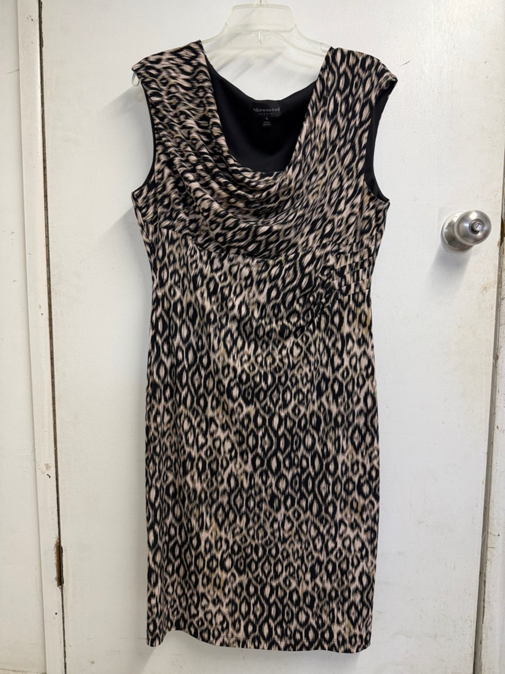 Alfani Sleeveless Cowl Neck Animal-Print Midi Dress - Black & Tan
